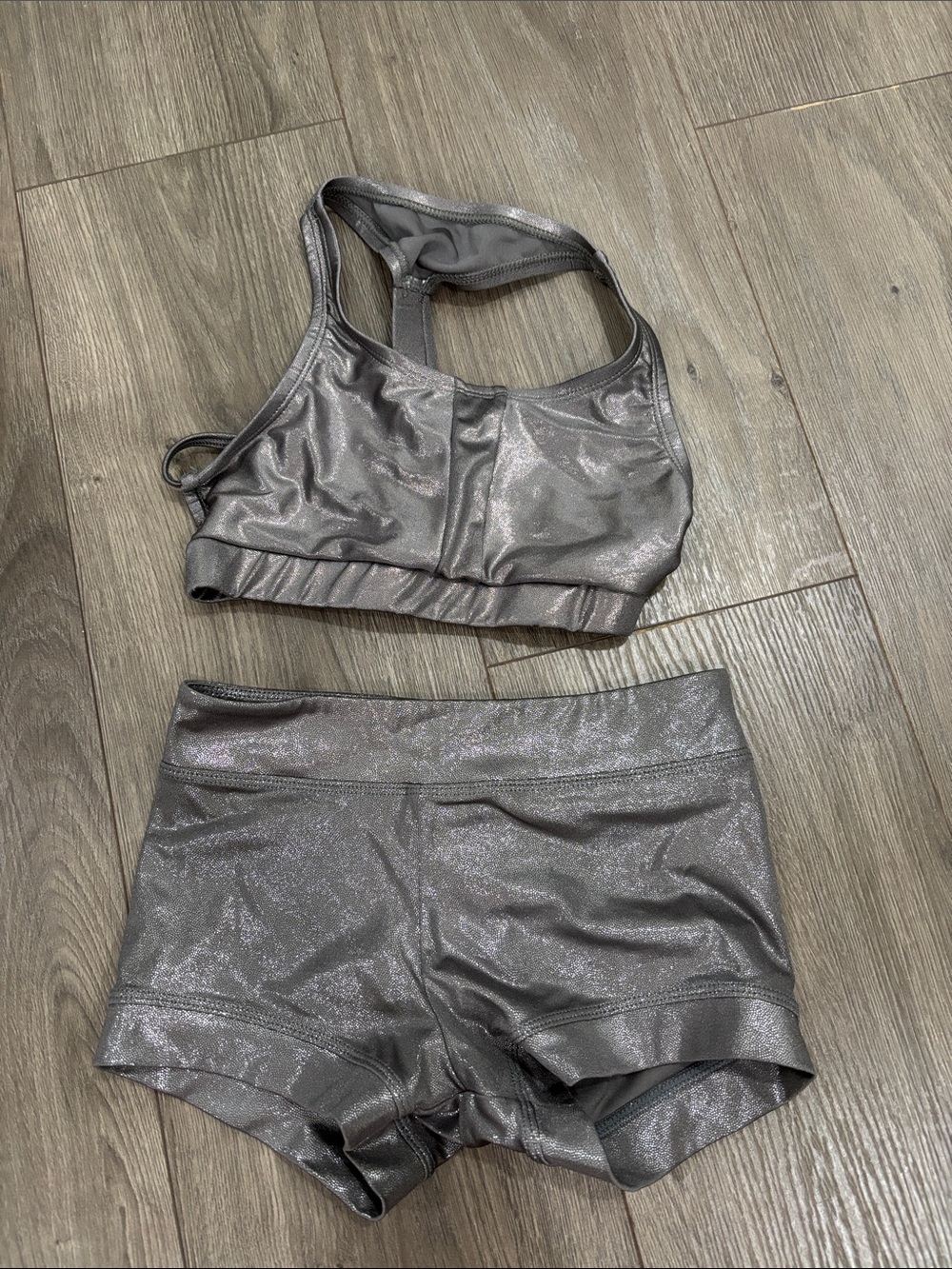 Girls' Shimmery Gray Active Cheer or Dance Matching Set - Sports Bra/Shorts